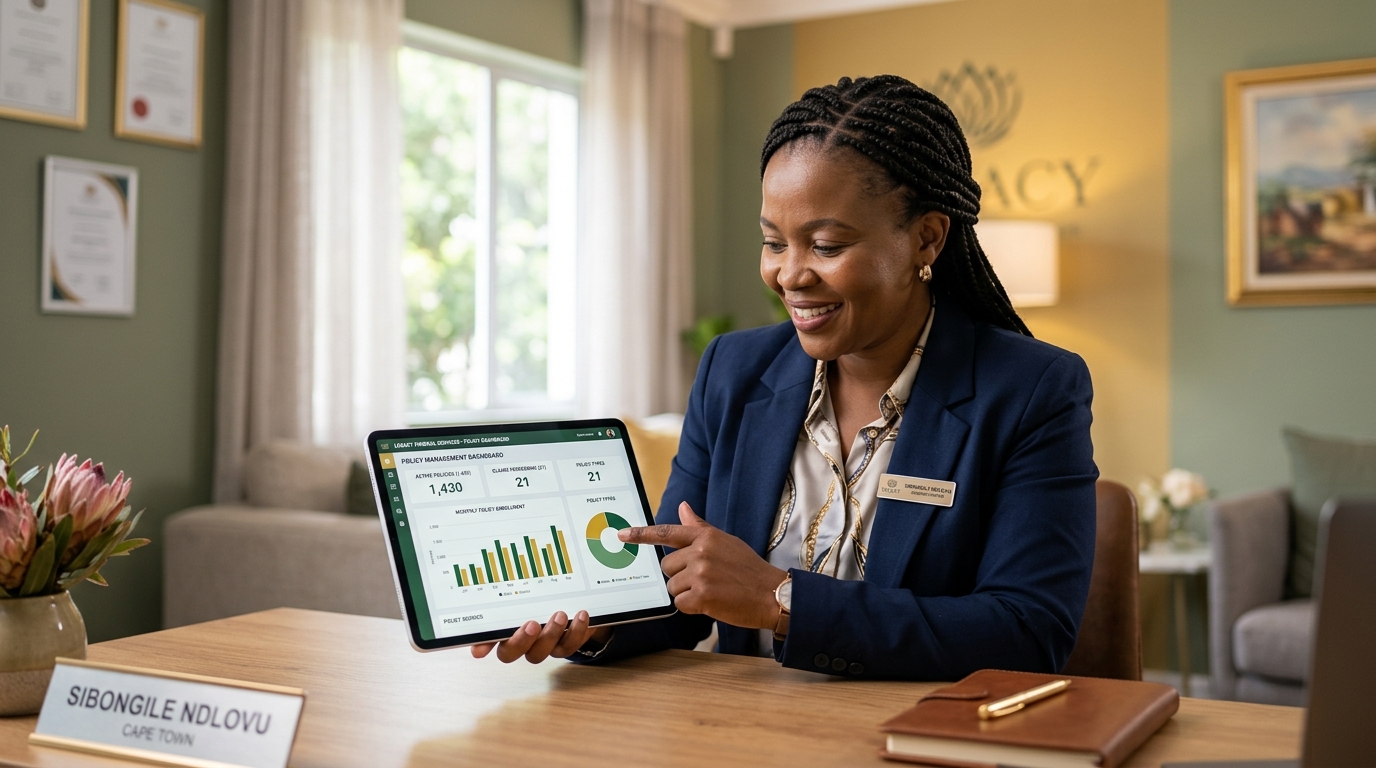 Funeral home administrator using Hando PolicyHub on a tablet