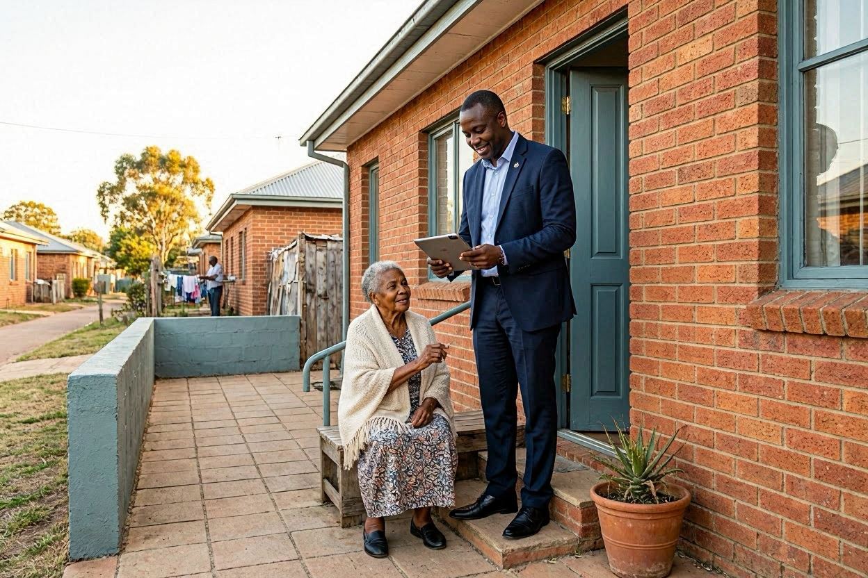 Hando agent serving a community member at their home in South Africa