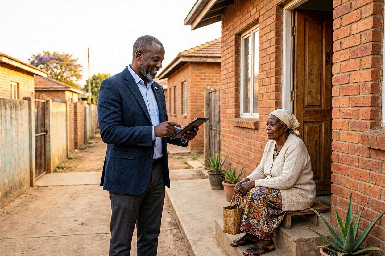 Hando field agent at the doorstep of a South African home